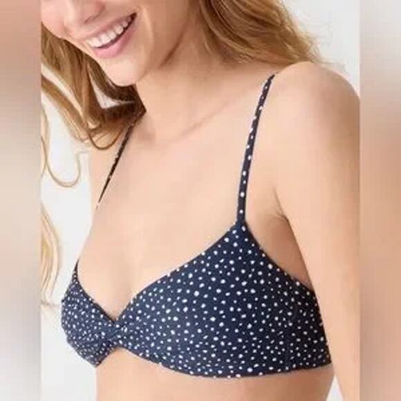 New J. Crew Polka Dot Strappy Twist Bikini Swim Bathing Suit Top Women's Size 2X - Picture 1 of 8